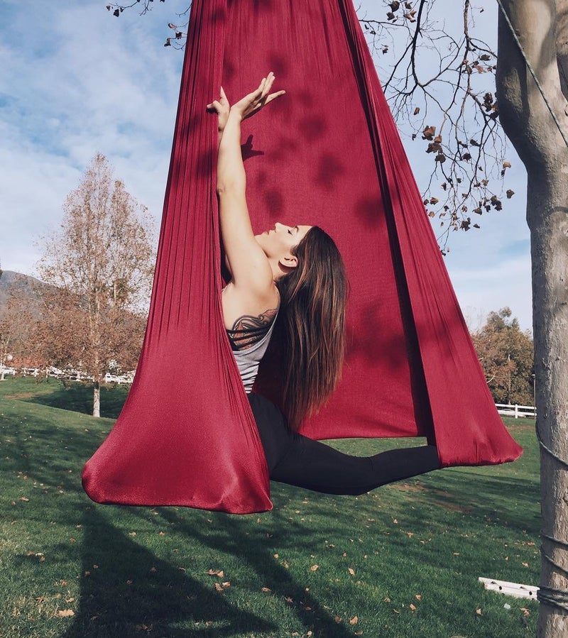 Flife F.Life Aerial Yoga Hammock 5.5 yards non Stretch Aerial Silk Fabric Swing for Antigravity Yoga Inversion Include Daisy Chain,Carabiner and Pose Guide(Dark Red)) - Image 4