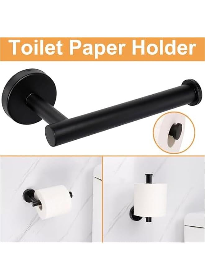 5 pcs Bathroom Hardware Set, Thick Stainless Steel Bath Towel Bar Set Including Towel Rack for Bathroom+Toilet Paper Holder+3 Robe Towel Hooks Wall Mount (Matte Black) - Image 4