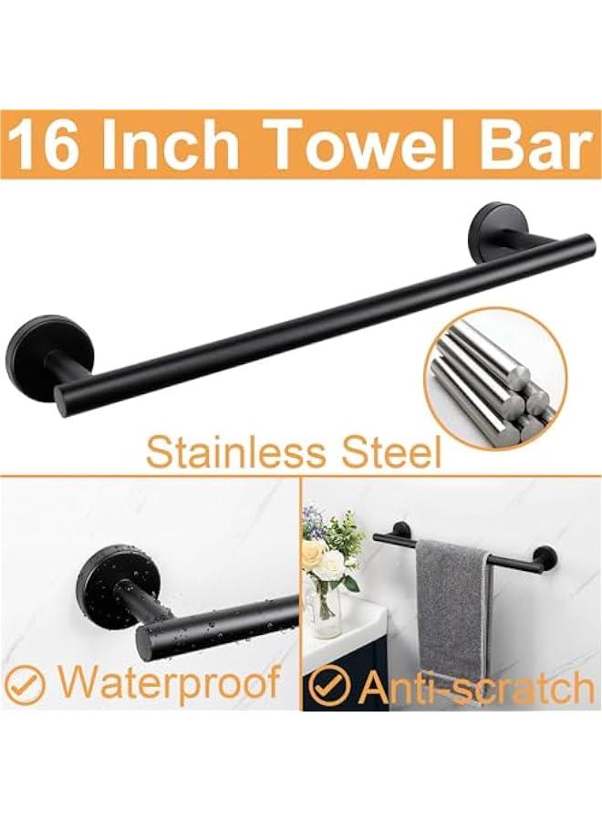 5 pcs Bathroom Hardware Set, Thick Stainless Steel Bath Towel Bar Set Including Towel Rack for Bathroom+Toilet Paper Holder+3 Robe Towel Hooks Wall Mount (Matte Black) - Image 3