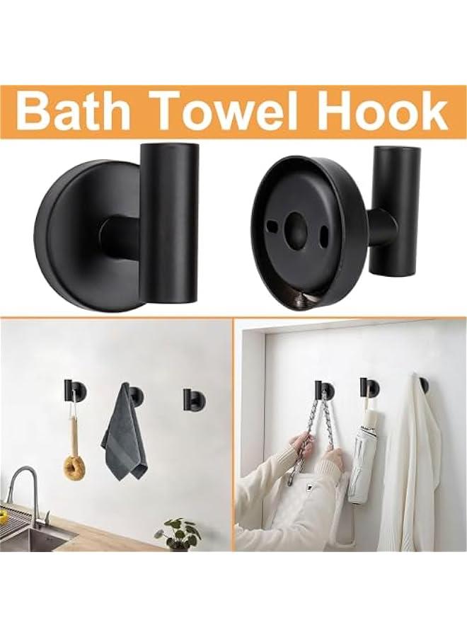 5 pcs Bathroom Hardware Set, Thick Stainless Steel Bath Towel Bar Set Including Towel Rack for Bathroom+Toilet Paper Holder+3 Robe Towel Hooks Wall Mount (Matte Black) - Image 5