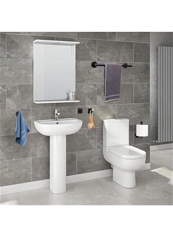 5 pcs Bathroom Hardware Set, Thick Stainless Steel Bath Towel Bar Set Including Towel Rack for Bathroom+Toilet Paper Holder+3 Robe Towel Hooks Wall Mount (Matte Black) - Image 2