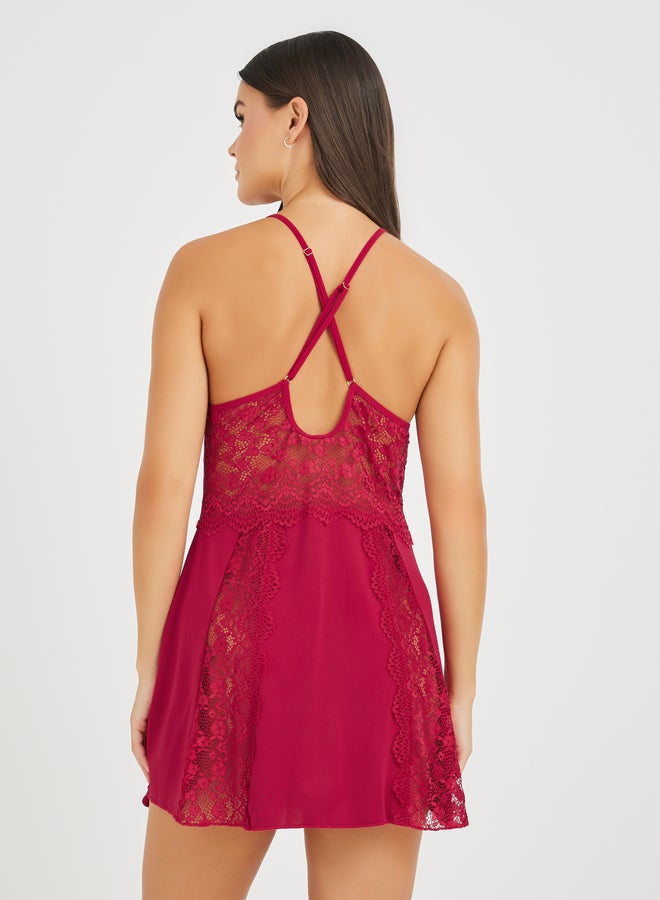 Take Two Take Two Solid Floral Lace Cup Bow Detail Slip Dress - Image 3