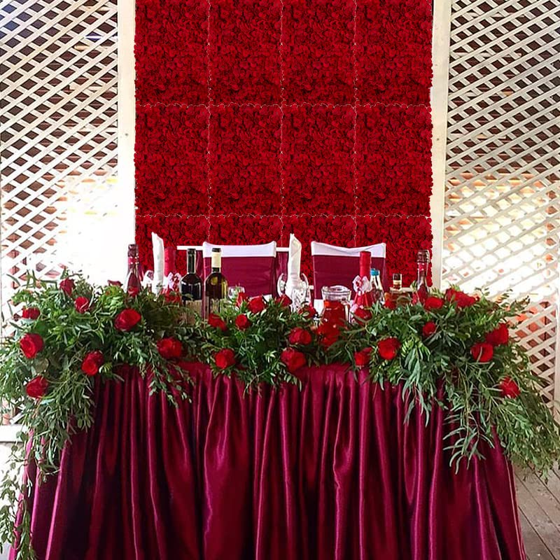 BLOSMON Flower Wall Backdrop Red - 6 Pcs 24 x 16 Inch Artificial Hydrangea Floral Panels for Wedding Party Baby Bridal Shower Decor - Fake 3D Silk Flower Backdrop Decoration - Image 3