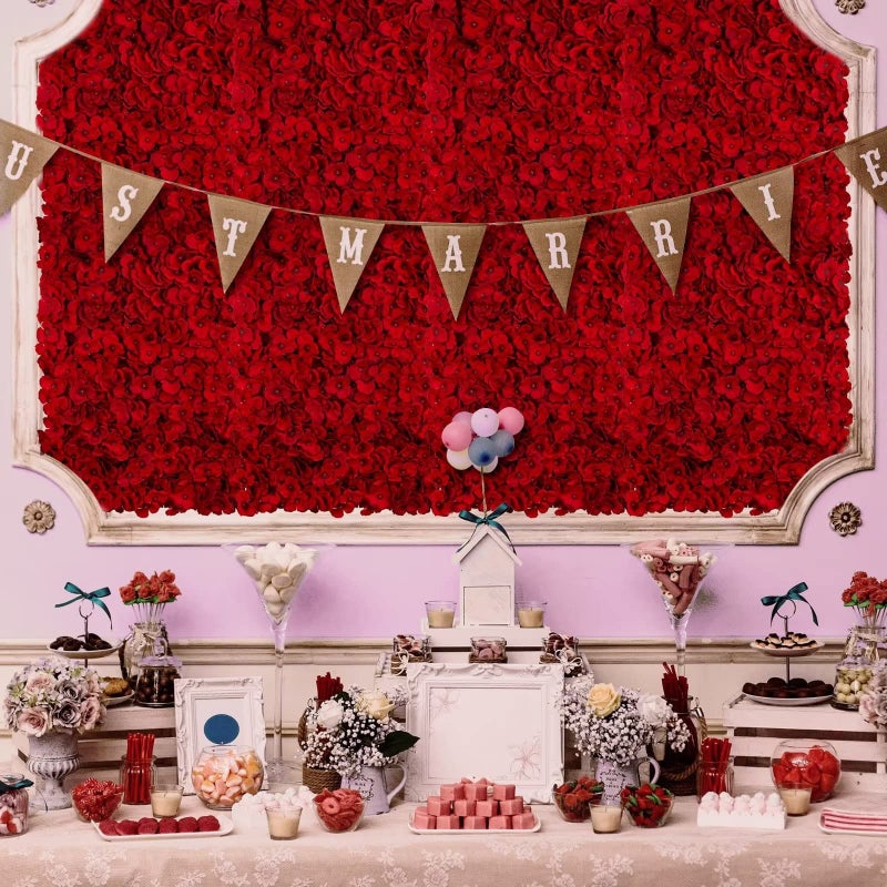 BLOSMON Flower Wall Backdrop Red - 6 Pcs 24 x 16 Inch Artificial Hydrangea Floral Panels for Wedding Party Baby Bridal Shower Decor - Fake 3D Silk Flower Backdrop Decoration - Image 4
