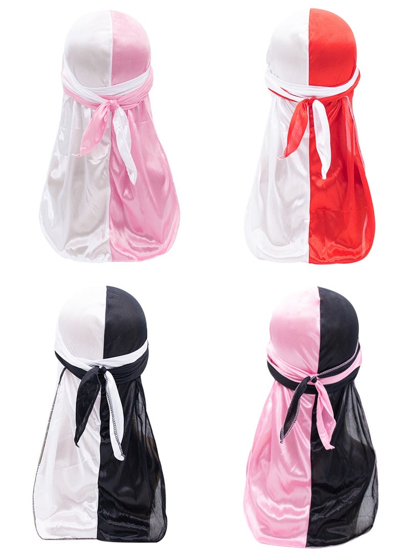 Silk Durag Head Wrap Durag Long Tail Stretchable Beanies for Men Women,Set of 4  - Image 1
