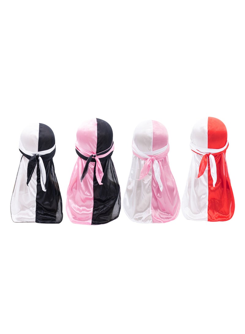 Silk Durag Head Wrap Durag Long Tail Stretchable Beanies for Men Women,Set of 4  - Image 2