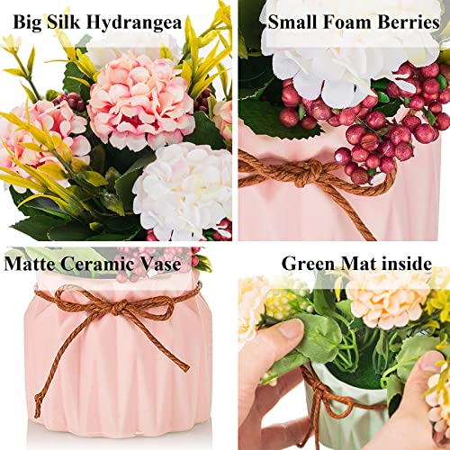 BLOSMON Fake Flowers in Vase for Centerpieces: 4 PCS 5.9 Inch Small Artificial Hydrangea with Vase Table Decor - Faux Floral Arrangements Desk Home Party Bathroom Office Decorations - Image 5