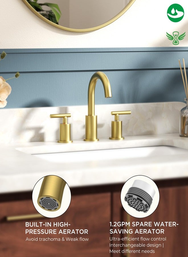 FORIOUS Brushed Gold Bathroom Faucet 3 Hole, 8 Inch Widespread Bathroom Faucet Gold with Metal Pop-up Drain Assembly, Two Handle Vanity Faucet with cUPC Supply Lines, 8" Gold Bathroom Faucet - Image 2