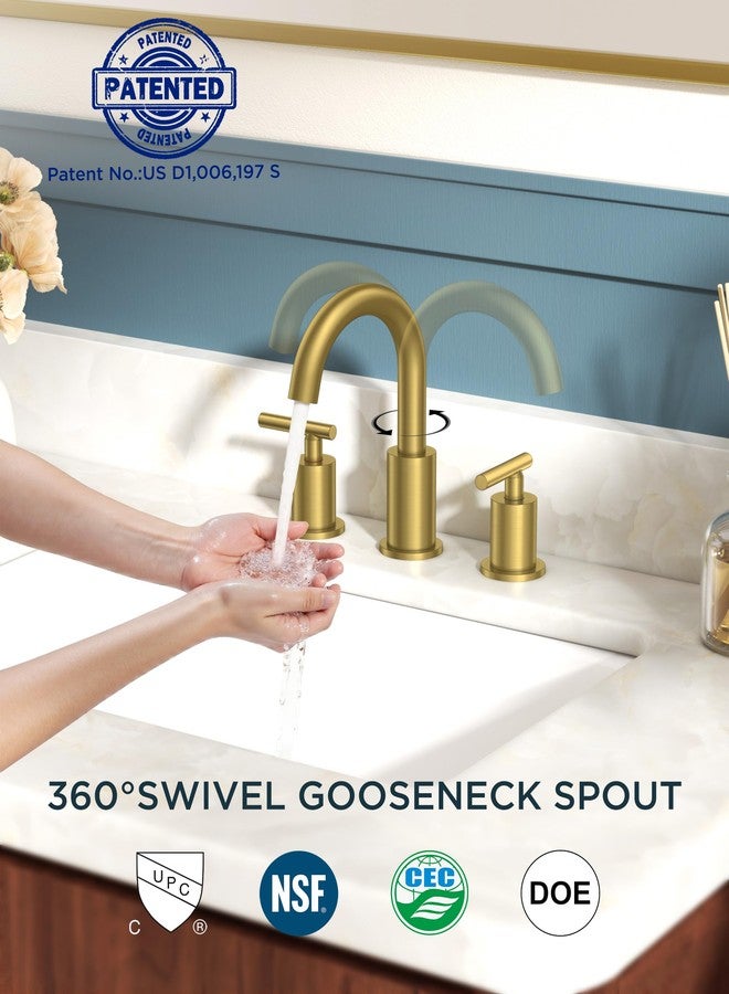 FORIOUS Brushed Gold Bathroom Faucet 3 Hole, 8 Inch Widespread Bathroom Faucet Gold with Metal Pop-up Drain Assembly, Two Handle Vanity Faucet with cUPC Supply Lines, 8" Gold Bathroom Faucet - Image 4