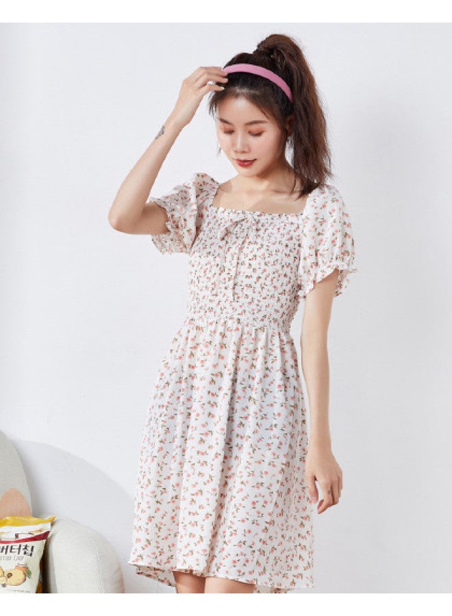 TonLion Summer Dresses For Women - Floral Print Puff Sleeve Short French Square Neck Trendy Niche Skirt Fashion Lady Versatile Outfit - Image 1