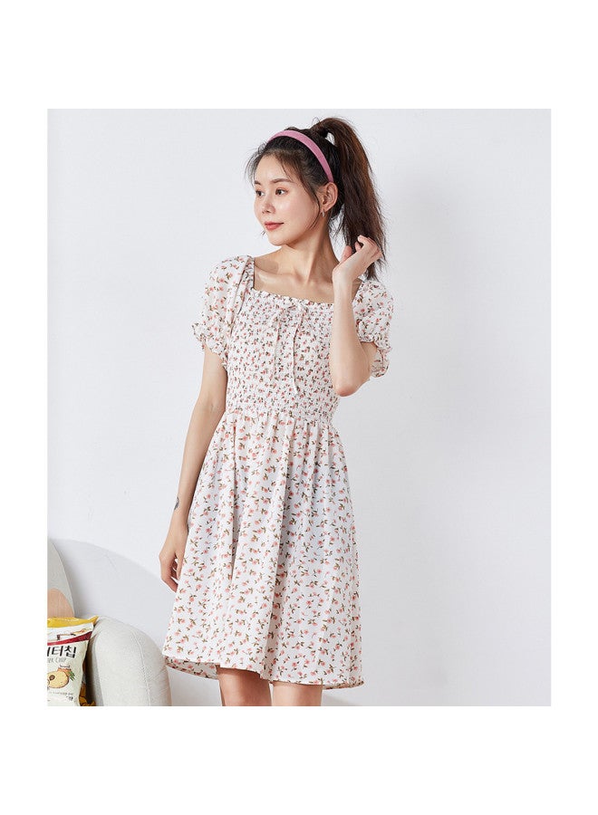 TonLion Summer Dresses For Women - Floral Print Puff Sleeve Short French Square Neck Trendy Niche Skirt Fashion Lady Versatile Outfit - Image 4