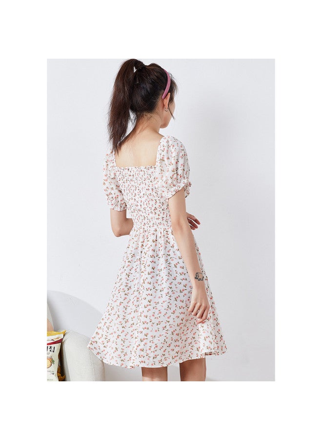 TonLion Summer Dresses For Women - Floral Print Puff Sleeve Short French Square Neck Trendy Niche Skirt Fashion Lady Versatile Outfit - Image 5