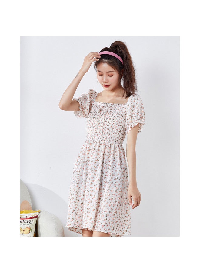 TonLion Summer Dresses For Women - Floral Print Puff Sleeve Short French Square Neck Trendy Niche Skirt Fashion Lady Versatile Outfit - Image 2