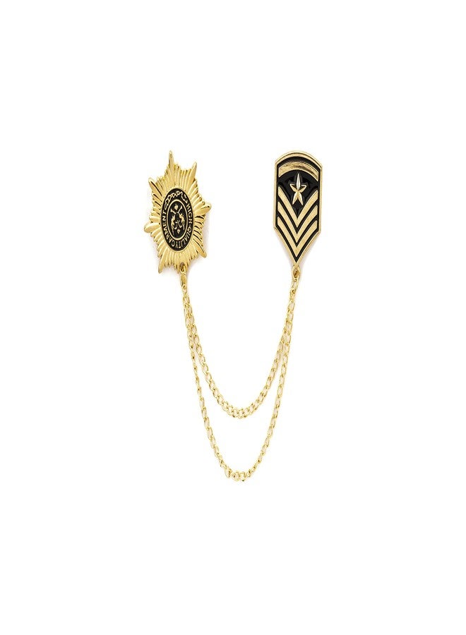 Knighthood Black And Gold Star And Formal Badge With Hanging Tassel Chain Collar Pin Brooch, Suit Stud, Shirt Studs, Lapel Pin Accessories for Men Women - Image 1