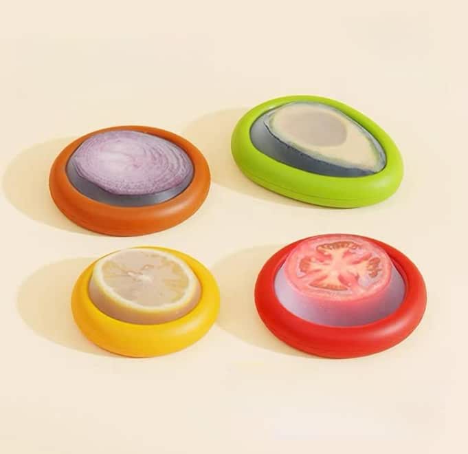 Silicone Food Saver Storage Lids, 12.5x2.5cm, Airtight Container for Onion, Lemon, Tomato, Avocado, Reusable Fresh Keeper (orange) 1 piece