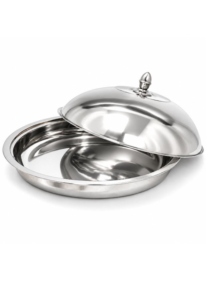 BLACKSTONE Qouzi Serving Dish 50cm with Lid, Stainless Steel Mandi Biryani Rice Serving Tray, Large Round Food Serving Platter for Family Meals & Gatherings - Image 1