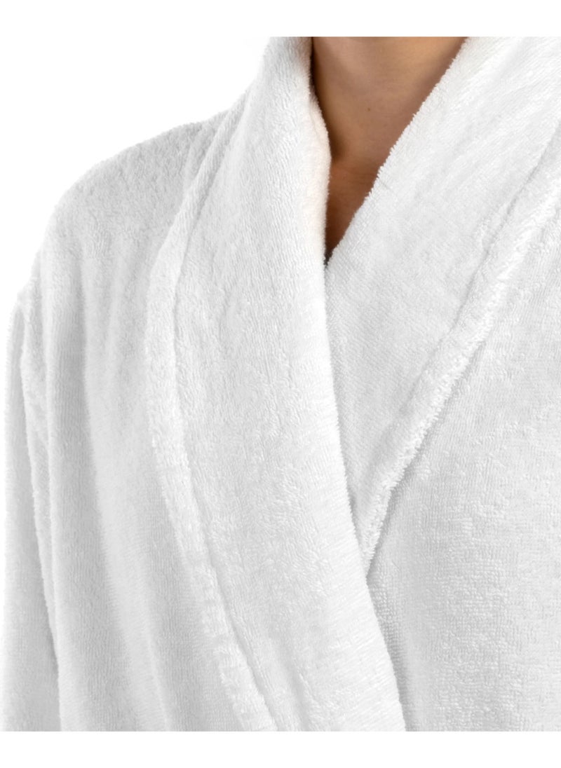 MAXQON Bathrobe (Unisex) - 100% Cotton Terry Highly Absorbent Super Soft Bathrobes For Women & Men- Adult Size, Color White  - Image 4