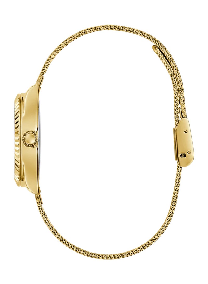 GUESS ساعة ميني لونا النسائية التناظرية كوارتز ذهبية من الفولاذ المقاوم للصدأ بشبكة GW0842L2 - Image 3