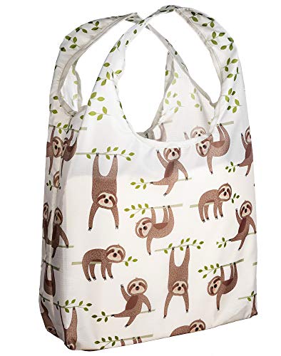 O-WITZ Reusable Grocery Bags | Vibrant Tote Bag For Groceries, Gym, Office Supplies, Beach Gear, Toys & More | Washable Design | Large Handles For Maximum Convenience | Folds Into A Small Pouch, Sloth - Image 1
