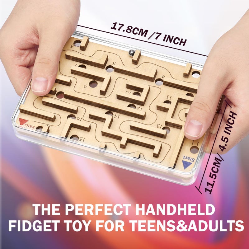 CHEROSIN Handheld Fidget Puzzle Game For Kids And Adults - Challenging Wooden Labyrinth Marble Maze For Teen Boys - Fun Brain Teaser Puzzle Fidget Toys For Travel Stocking Stuffer Party Favor For Kids Ages 8+ - Image 3
