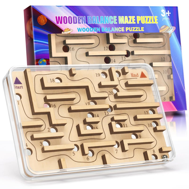 CHEROSIN Handheld Fidget Puzzle Game For Kids And Adults - Challenging Wooden Labyrinth Marble Maze For Teen Boys - Fun Brain Teaser Puzzle Fidget Toys For Travel Stocking Stuffer Party Favor For Kids Ages 8+ - Image 1