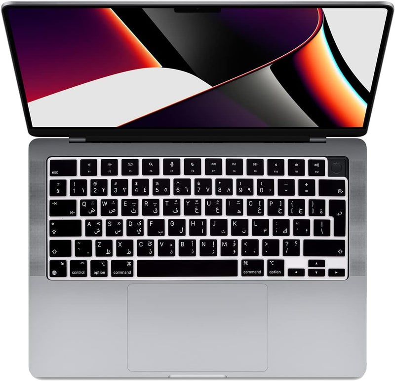 سيفن لاين غطاء لوحة مفاتيح عربي متوافق مع MacBook Pro 14 بوصة و16 بوصة وMacBook Air 13.6 بوصة (تخطيط EU/UAE) لأجهزة Mac Book M2 M1 Pro/Max موديلات A2779/A2442/A2780/A2485/A2681، أسود - Image 1