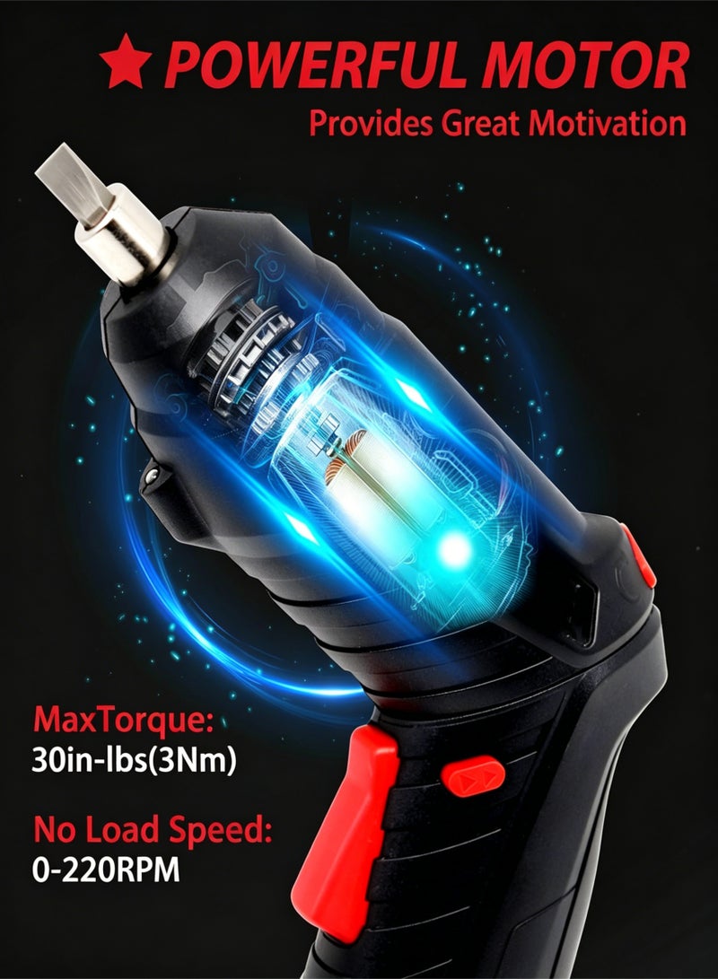 loven Cordless electric screwdriver set, includes 47 accessories, USB rechargeable, with LED light. - Image 2