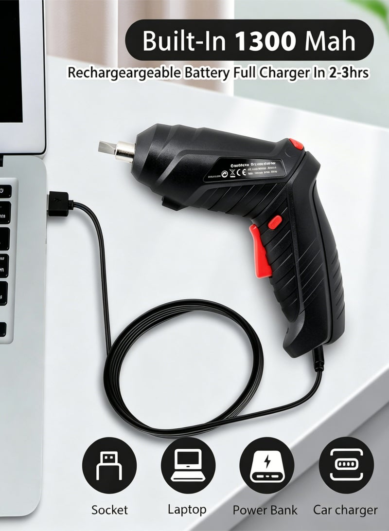 loven Cordless electric screwdriver set, includes 47 accessories, USB rechargeable, with LED light. - Image 3