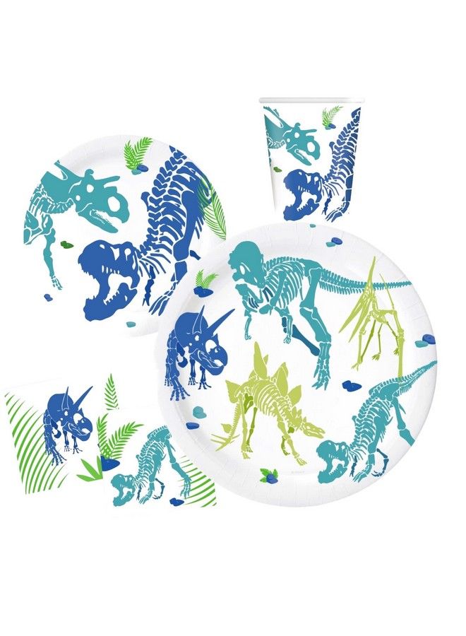 Oojami Serves 24 Ultimate Dinosaur Dino Watercolor Party Supplies Includes Platesnapkinstable Coversballoons Banner Swirls Photo Props Ideal For Birthday Dinosaur Skeleton Theme Party Decor - Image 3