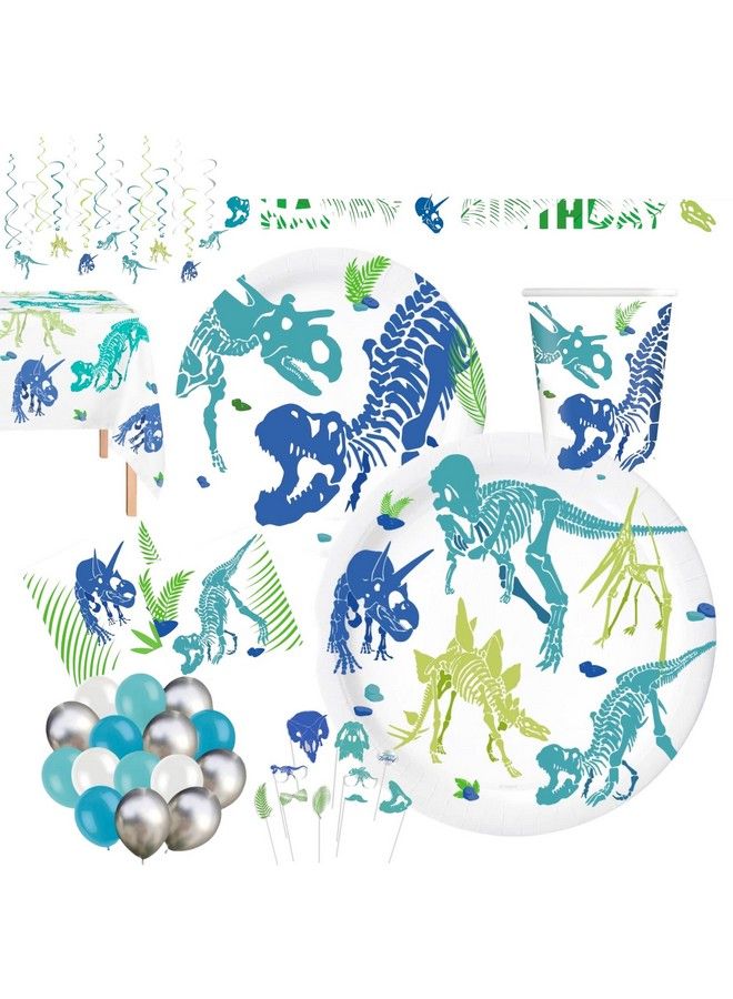 Oojami Serves 24 Ultimate Dinosaur Dino Watercolor Party Supplies Includes Platesnapkinstable Coversballoons Banner Swirls Photo Props Ideal For Birthday Dinosaur Skeleton Theme Party Decor - Image 2