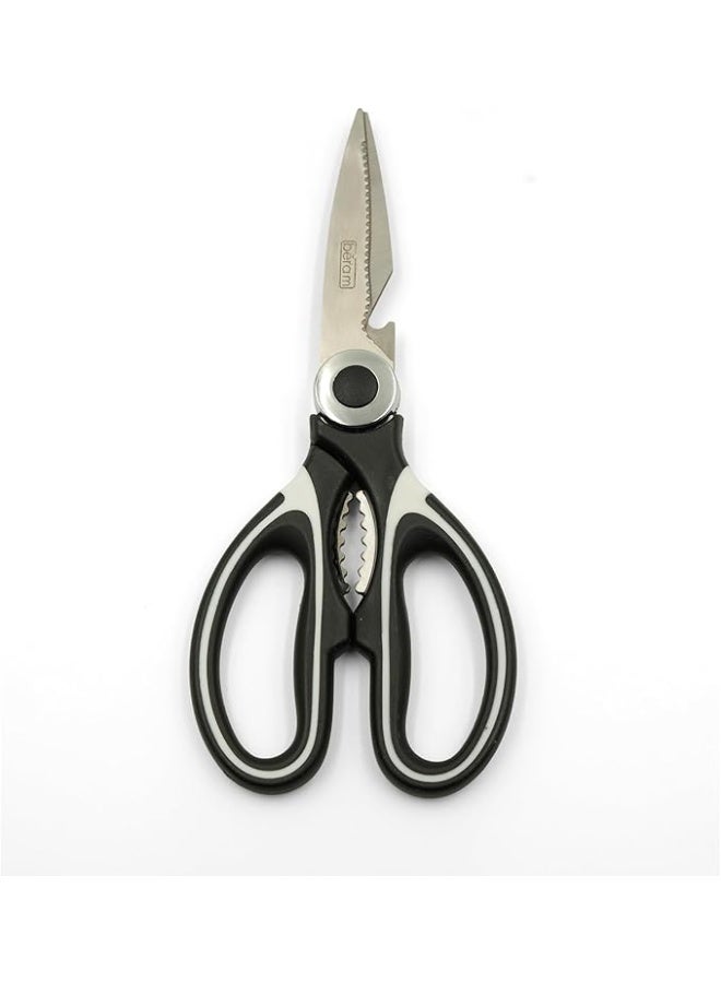 BERAM 8 Inch Multipurpose Kitchen Scissors with Nutcracker and Can Opener Heavy Duty 2CR13 Stainless Steel  Shears with Black and White Non Slip Handle for Home Poultry Herbs Packaging - Image 1