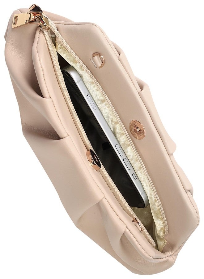 FanChris Evening Bag for Women Ruched Clutch Purse Detachable Metal Chain Crossbody Bag(apricot beige), Apricot Beige - Image 4