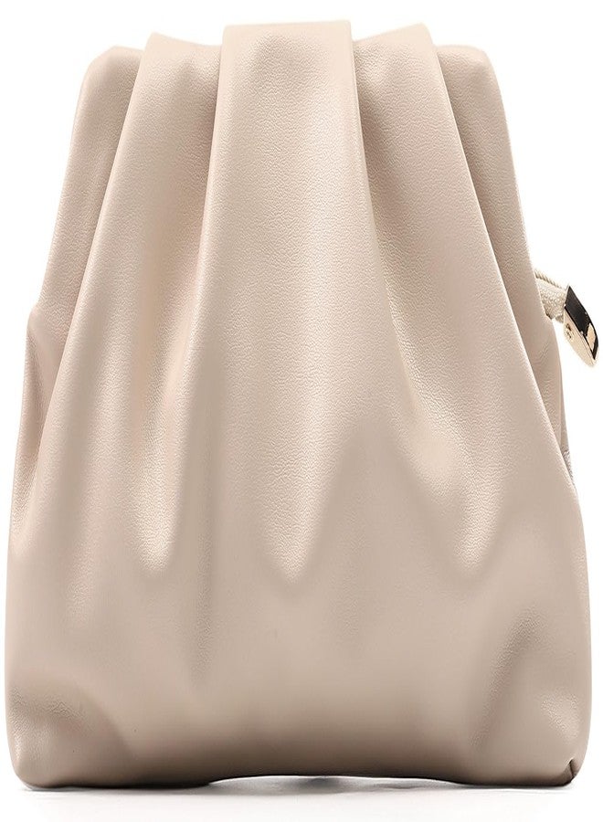 FanChris Evening Bag for Women Ruched Clutch Purse Detachable Metal Chain Crossbody Bag(apricot beige), Apricot Beige - Image 1
