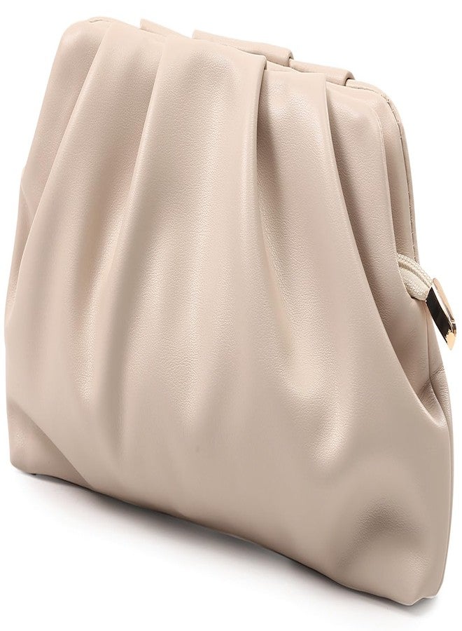 FanChris Evening Bag for Women Ruched Clutch Purse Detachable Metal Chain Crossbody Bag(apricot beige), Apricot Beige - Image 2