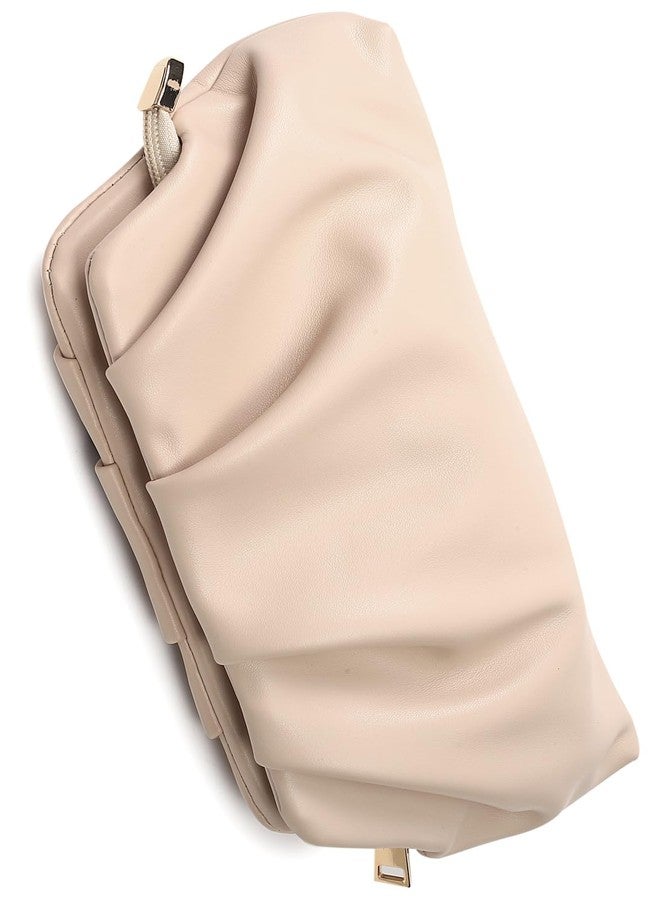 FanChris Evening Bag for Women Ruched Clutch Purse Detachable Metal Chain Crossbody Bag(apricot beige), Apricot Beige - Image 3
