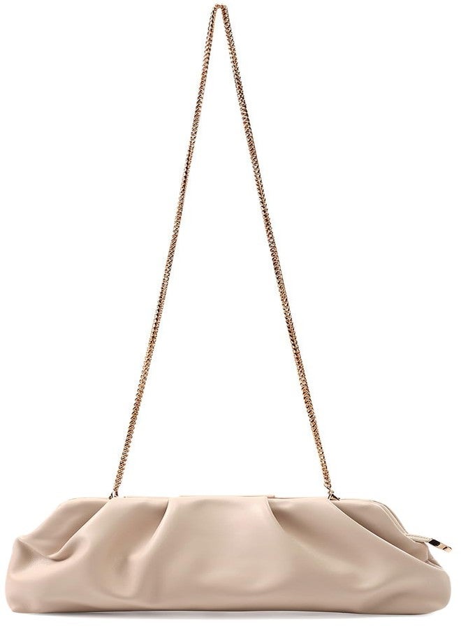 FanChris Evening Bag for Women Ruched Clutch Purse Detachable Metal Chain Crossbody Bag(apricot beige), Apricot Beige - Image 5