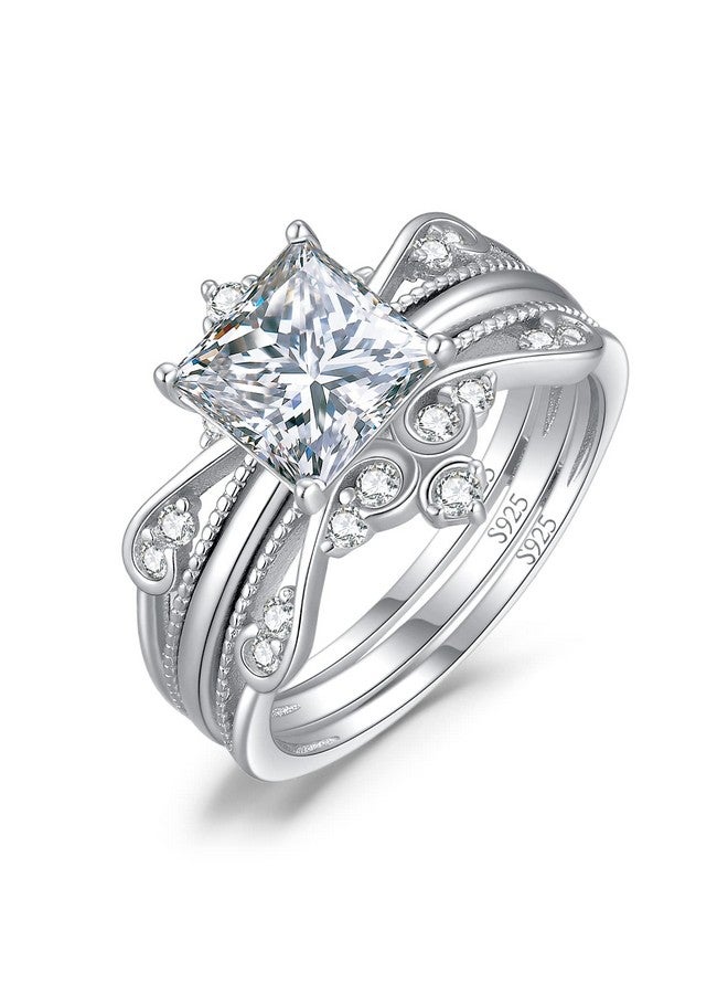 JewelryPalace خاتم خطوبة سوليتير بقصة أميرة عتيقة 2 قيراط من زركونيا مكعبة للنساء، خاتم وعد من الذهب الأبيض عيار 14 قيراط وفضة استرلينية 925، خاتم تعزيز التاج، خاتم زفاف، مجموعات الزفاف 5 - Image 1
