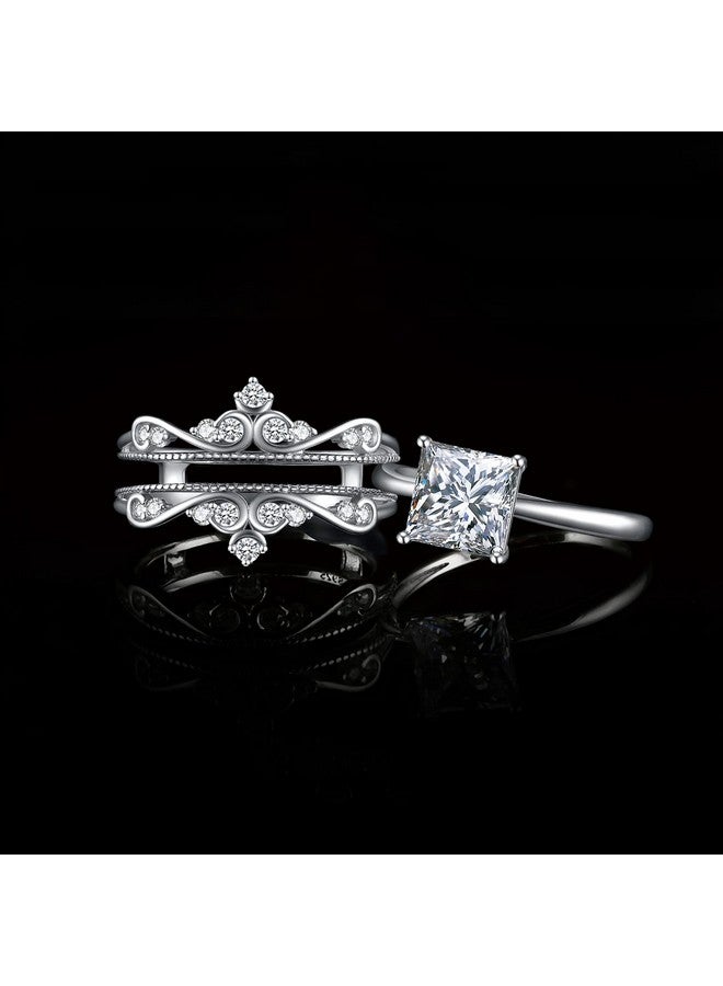 JewelryPalace خاتم خطوبة سوليتير بقصة أميرة عتيقة 2 قيراط من زركونيا مكعبة للنساء، خاتم وعد من الذهب الأبيض عيار 14 قيراط وفضة استرلينية 925، خاتم تعزيز التاج، خاتم زفاف، مجموعات الزفاف 5 - Image 3