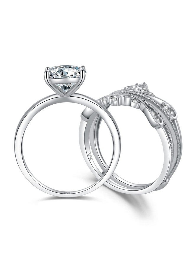 JewelryPalace خاتم خطوبة سوليتير بقصة أميرة عتيقة 2 قيراط من زركونيا مكعبة للنساء، خاتم وعد من الذهب الأبيض عيار 14 قيراط وفضة استرلينية 925، خاتم تعزيز التاج، خاتم زفاف، مجموعات الزفاف 5 - Image 5