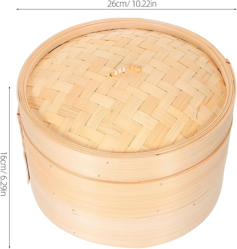 Steamer Basket Set 2-tier 26cm Handwoven Natural Dumpling Steamer for Vegetables Buns and Chicken Cooking with Lid Asian Kitchen Cookware - Image 2
