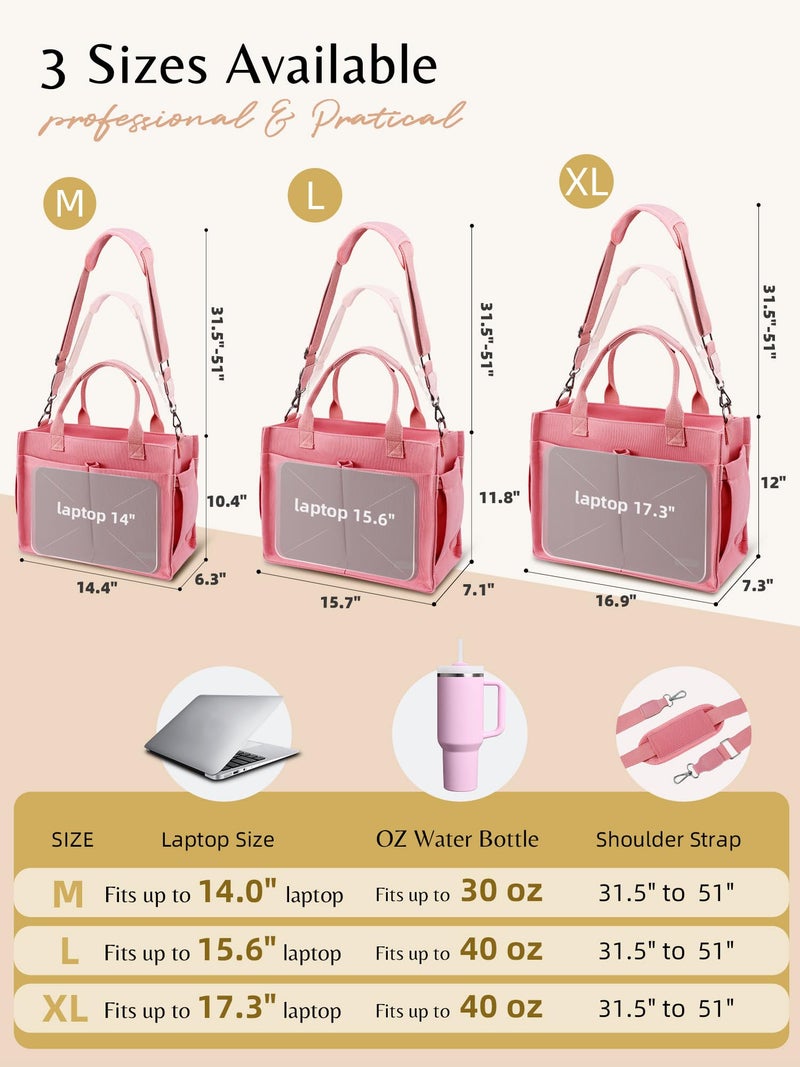 BESBESME Canvas Tote Bag for Women with Zipper & Compartments- Multi-Pocket Work & College Crossbody Shoulder Bag, Detachable Strap, Laptop Purse for Teachers, Nurses, Travel, Bible Study, Pink L - Image 5