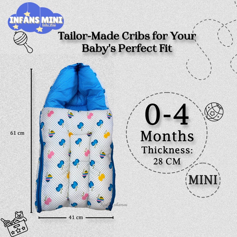 Infans Mini Cherry Mini 3 in 1 Baby's Cotton Bed Cum Carry Bed Printed Baby Sleeping Bag-Baby Bed-Infant Portable for Unisex Easily Portable, Light Weight Carry for New Born 0-4 Months Old (Blue) - Image 2