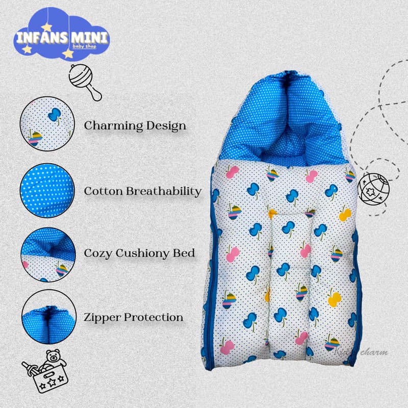 Infans Mini Cherry Mini 3 in 1 Baby's Cotton Bed Cum Carry Bed Printed Baby Sleeping Bag-Baby Bed-Infant Portable for Unisex Easily Portable, Light Weight Carry for New Born 0-4 Months Old (Blue) - Image 4