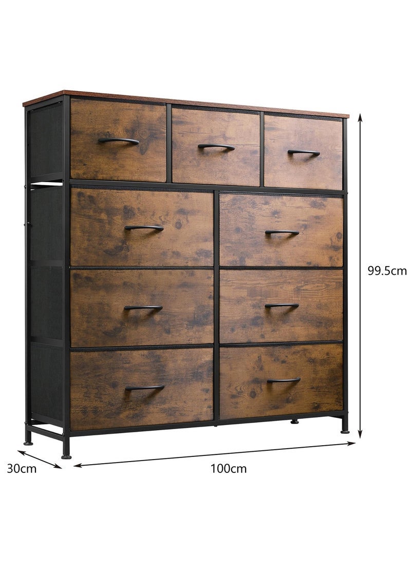 Nadrab Stylish Dresser with 9 Drawers, Fabric Storage Tower - Versatile Organizer for Bedroom, Living Room, Hallway & Closet - Durable Steel Frame with Wooden Top & Easy-Access Pull-Out Bins - Image 2