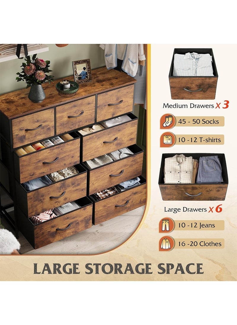 Nadrab Stylish Dresser with 9 Drawers, Fabric Storage Tower - Versatile Organizer for Bedroom, Living Room, Hallway & Closet - Durable Steel Frame with Wooden Top & Easy-Access Pull-Out Bins - Image 3