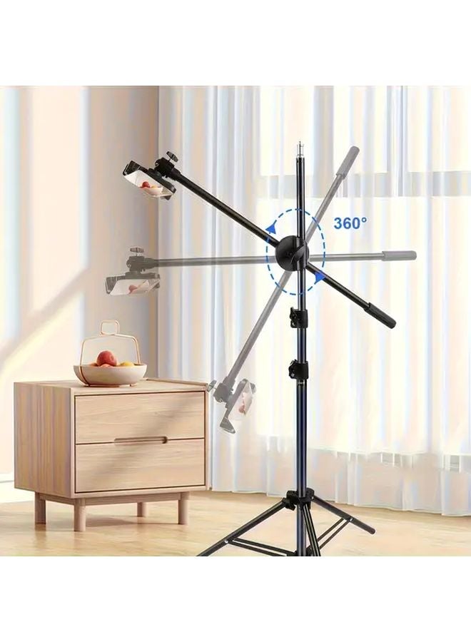 62 بوصة حامل ثلاثي القابل للتعديل من الحديد مع قمة قابلة للدوران 360 درجة وفصل لعرض الهاتف والبث المباشر والتعليم والرسم، يشمل حقيبة سفر - Image 5