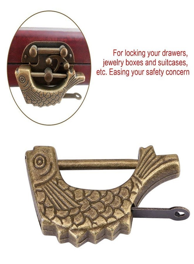 Walfront Vintage Metal Fish Shaped Lock - Antique Bronze Chinese Padlock for Drawer, Jewelry Box Suitcase Home Decor - 59 × 31mm - Image 3