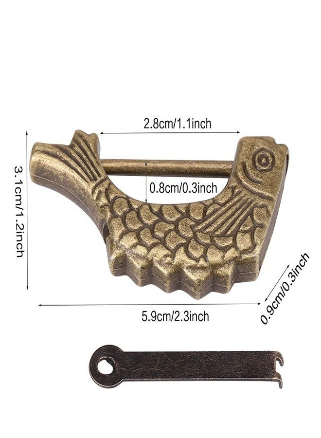 Walfront Vintage Metal Fish Shaped Lock - Antique Bronze Chinese Padlock for Drawer, Jewelry Box Suitcase Home Decor - 59 × 31mm - Image 2
