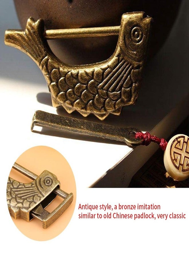 Walfront Vintage Metal Fish Shaped Lock - Antique Bronze Chinese Padlock for Drawer, Jewelry Box Suitcase Home Decor - 59 × 31mm - Image 4