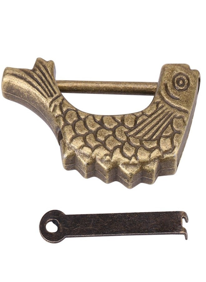 Walfront Vintage Metal Fish Shaped Lock - Antique Bronze Chinese Padlock for Drawer, Jewelry Box Suitcase Home Decor - 59 × 31mm - Image 1